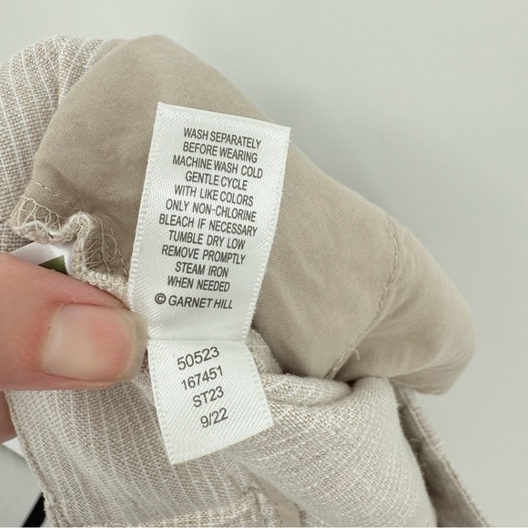 Garnet Hill Straight-Leg Linen Trousers in Natural Pinstripe Size 6 - Picture 5 of 10